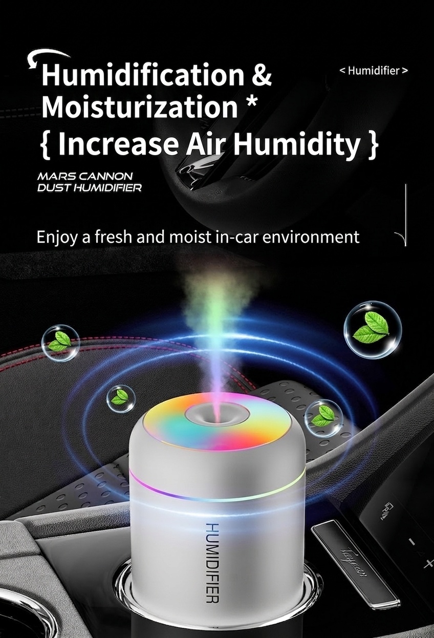 Humidificador USB mini portátil, difusor de aceites esenciales de 180 ml con luz nocturna RGB de 7 colores, niebla fina y silenciosa para coche, hogar, oficina y viajes.