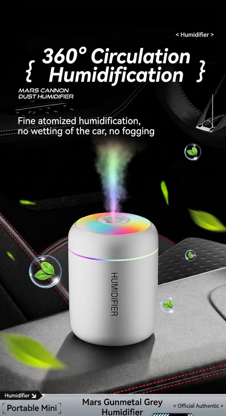 Humidificador USB mini portátil, difusor de aceites esenciales de 180 ml con luz nocturna RGB de 7 colores, niebla fina y silenciosa para coche, hogar, oficina y viajes.