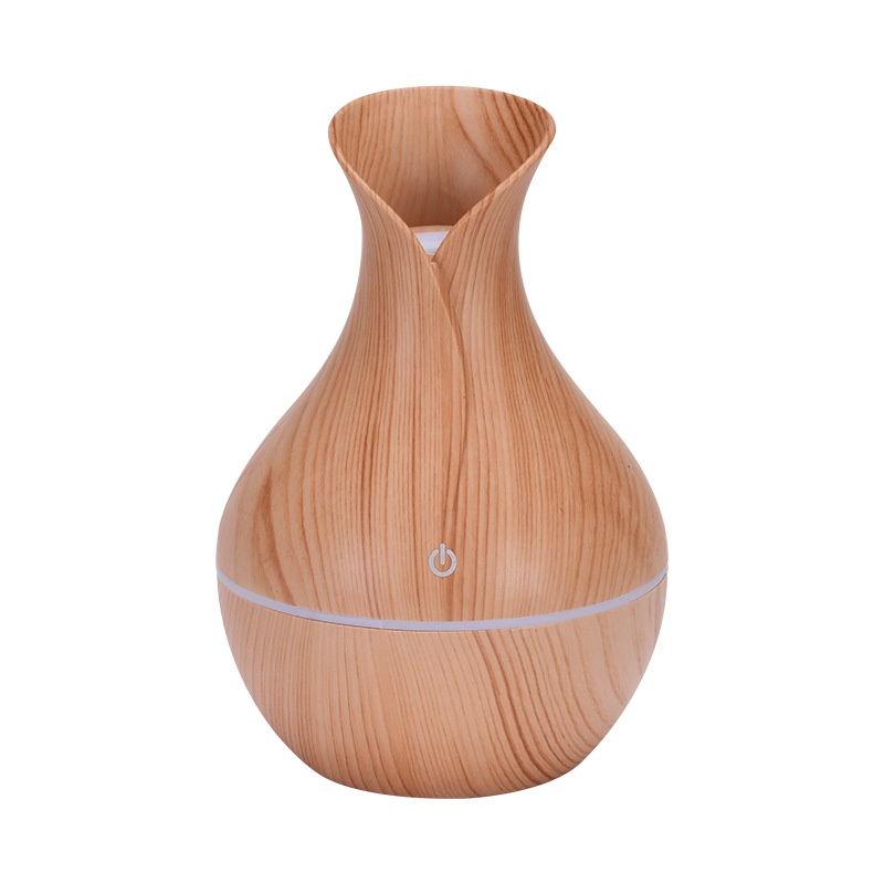 Humidificador portátil USB mini tipo jarrón, humidificador de escritorio silencioso con acabado de madera y luz ambiental LED de 7 colores para dormitorios, habitaciones y oficinas.