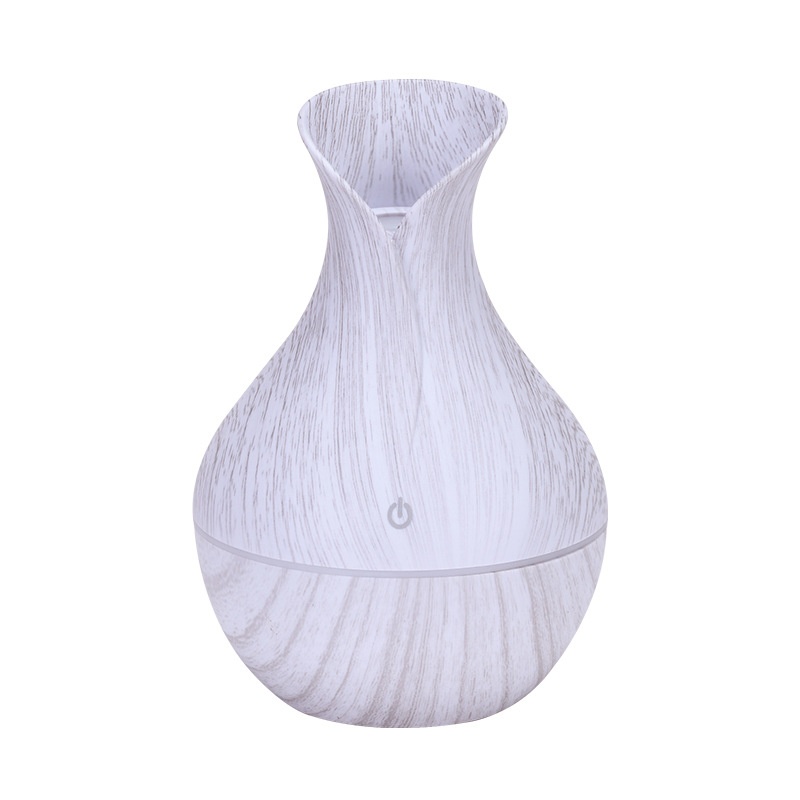 Humidificador portátil USB mini tipo jarrón, humidificador de escritorio silencioso con acabado de madera y luz ambiental LED de 7 colores para dormitorios, habitaciones y oficinas.