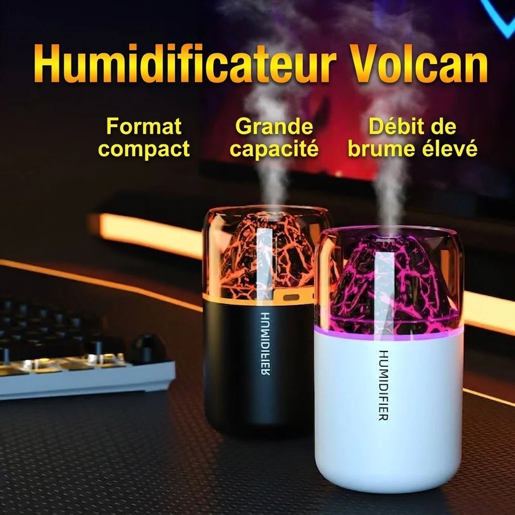 Humidificateur et diffuseur d'huiles essentielles Lava Flame, brumisateur ultrasonique silencieux de 180 ml avec veilleuse flamme captivante pour la maison, la chambre et le bureau