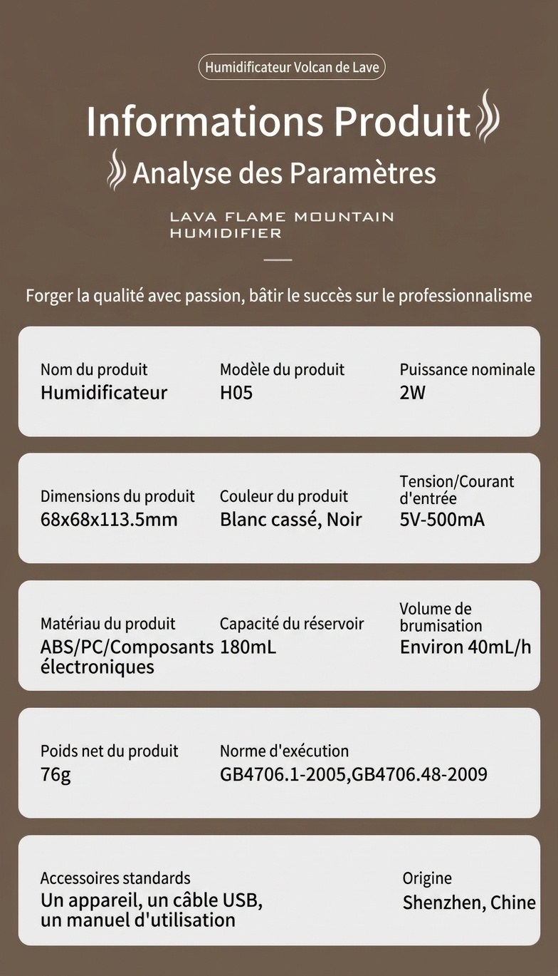 Humidificateur et diffuseur d'huiles essentielles Lava Flame, brumisateur ultrasonique silencieux de 180 ml avec veilleuse flamme captivante pour la maison, la chambre et le bureau