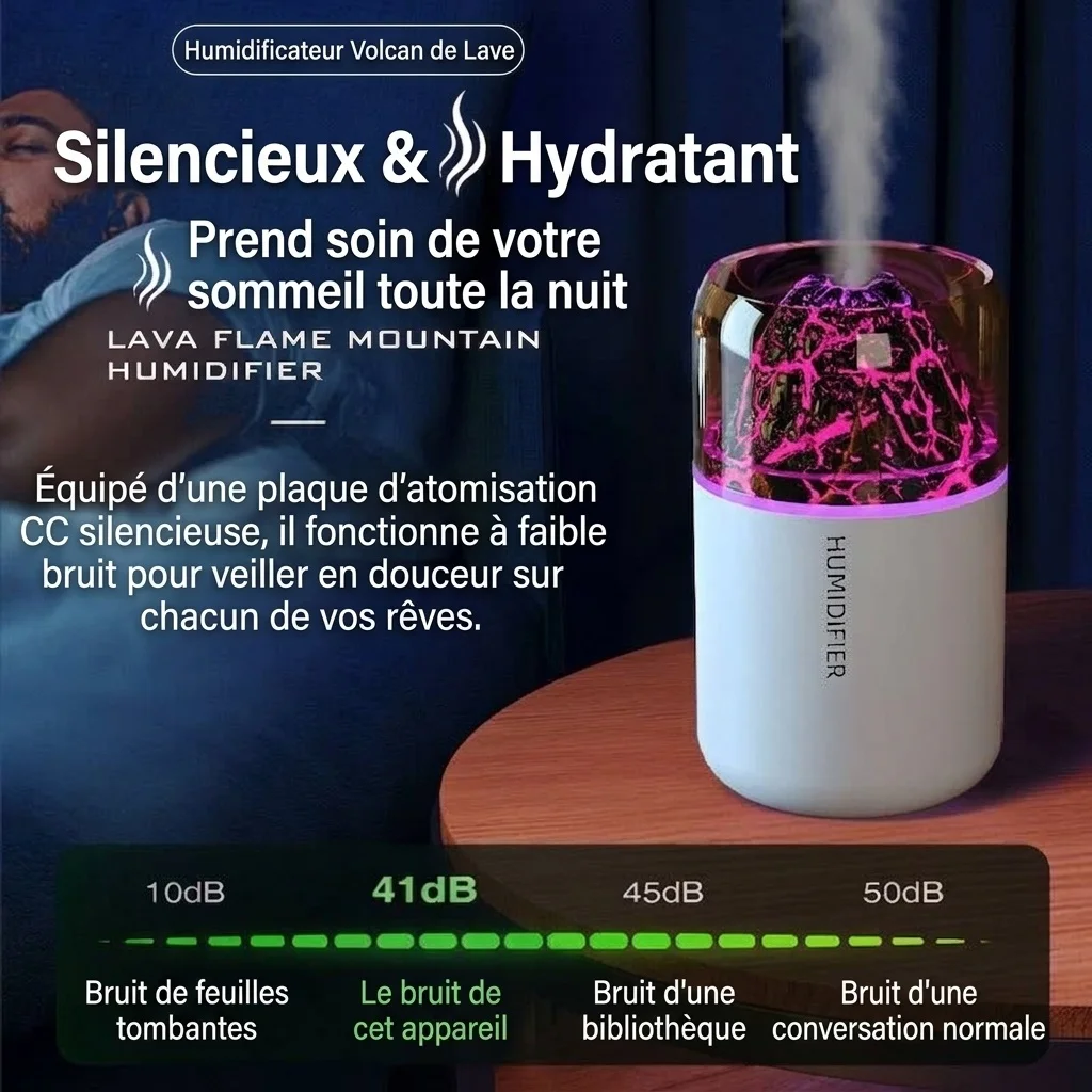 Humidificateur et diffuseur d'huiles essentielles Lava Flame, brumisateur ultrasonique silencieux de 180 ml avec veilleuse flamme captivante pour la maison, la chambre et le bureau