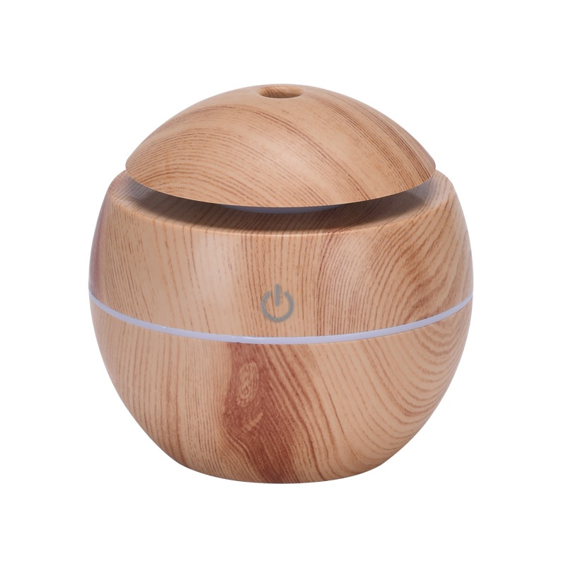 Mini humidificador USB con diseño de vetas de madera y difusor de aromas, 200 ml, portátil, silencioso, generador de niebla ultrasónico con luz LED de 9 colores, modos de 4/8 horas para el hogar y el escritorio.