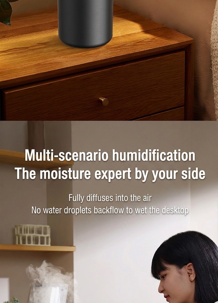 Humidificador RGB portátil y mini difusor de aire USB, generador de nano niebla de 180 ml con iluminación ambiental vibrante, carga tipo C, funcionamiento silencioso para el hogar.