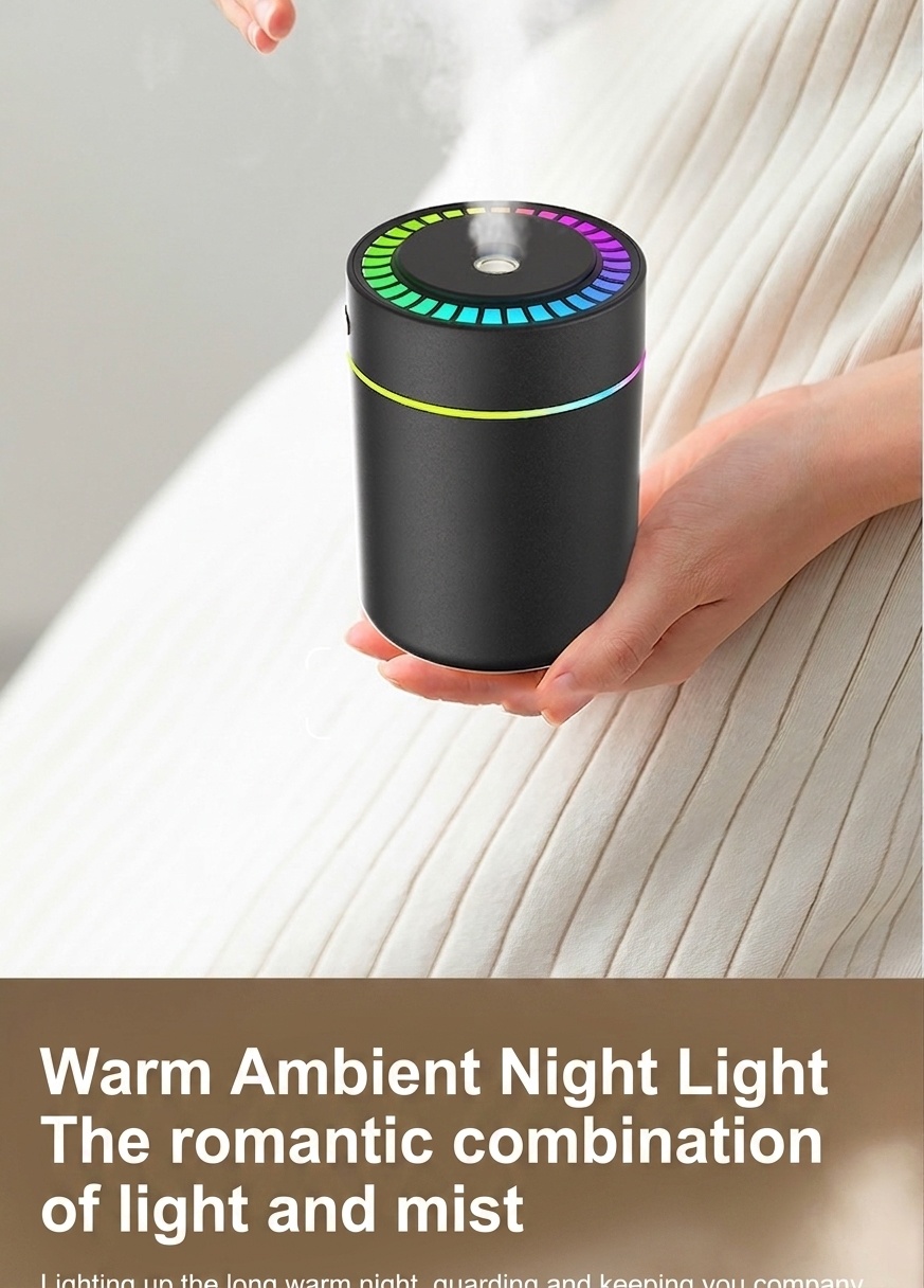 Humidificador RGB portátil y mini difusor de aire USB, generador de nano niebla de 180 ml con iluminación ambiental vibrante, carga tipo C, funcionamiento silencioso para el hogar.