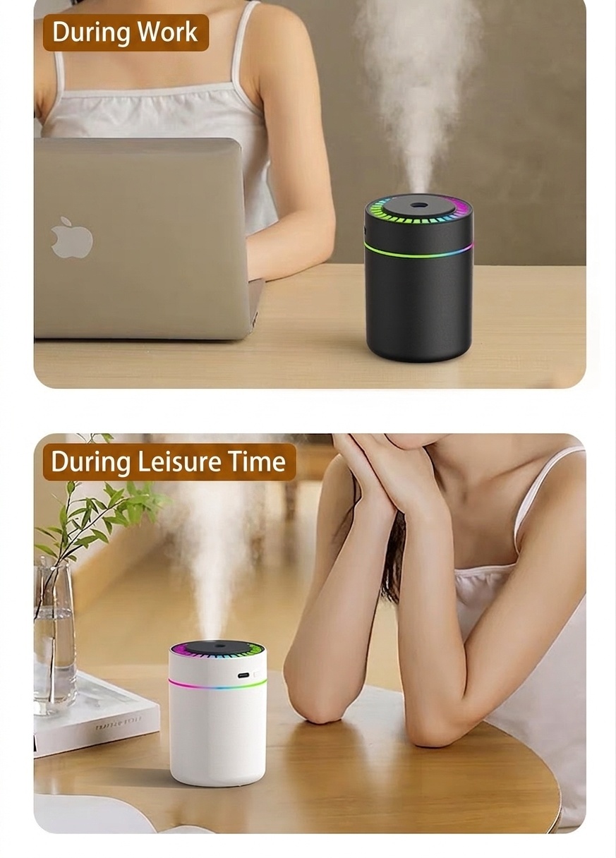 Humidificador RGB portátil y mini difusor de aire USB, generador de nano niebla de 180 ml con iluminación ambiental vibrante, carga tipo C, funcionamiento silencioso para el hogar.