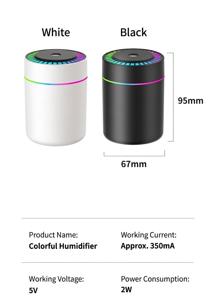 Humidificador RGB portátil y mini difusor de aire USB, generador de nano niebla de 180 ml con iluminación ambiental vibrante, carga tipo C, funcionamiento silencioso para el hogar.