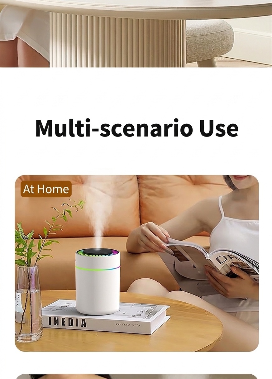 Humidificador RGB portátil y mini difusor de aire USB, generador de nano niebla de 180 ml con iluminación ambiental vibrante, carga tipo C, funcionamiento silencioso para el hogar.