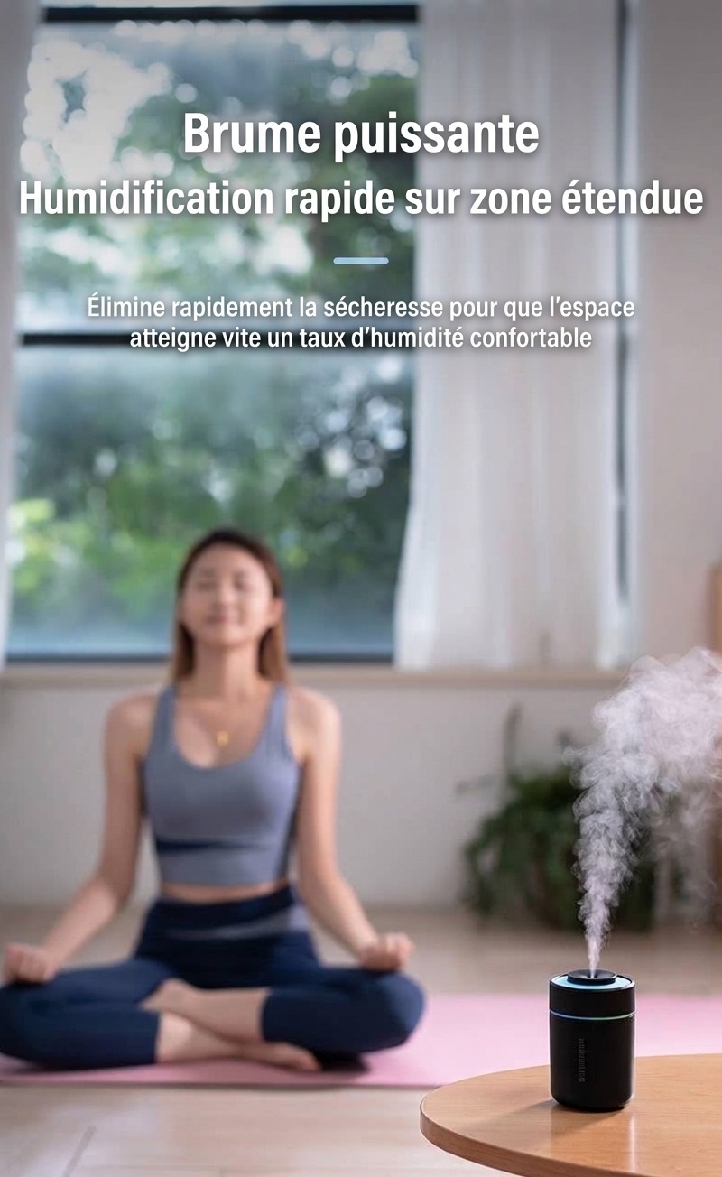 Humidificateur portable BW-1 Mini, diffuseur d'air USB silencieux avec veilleuse LED colorée, technologie de brumisation fine et 2 modes de pulvérisation pour la maison, le bureau et la voiture