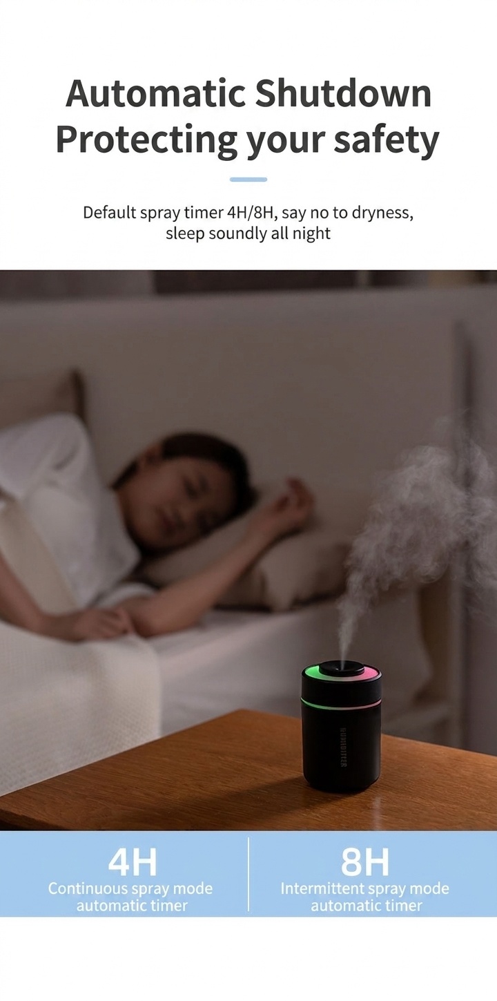 Humidificador portátil mini BW-1, difusor de aire USB silencioso con luz nocturna LED de colores, tecnología de niebla fina y 2 modos de pulverización para el hogar, la oficina y el coche.