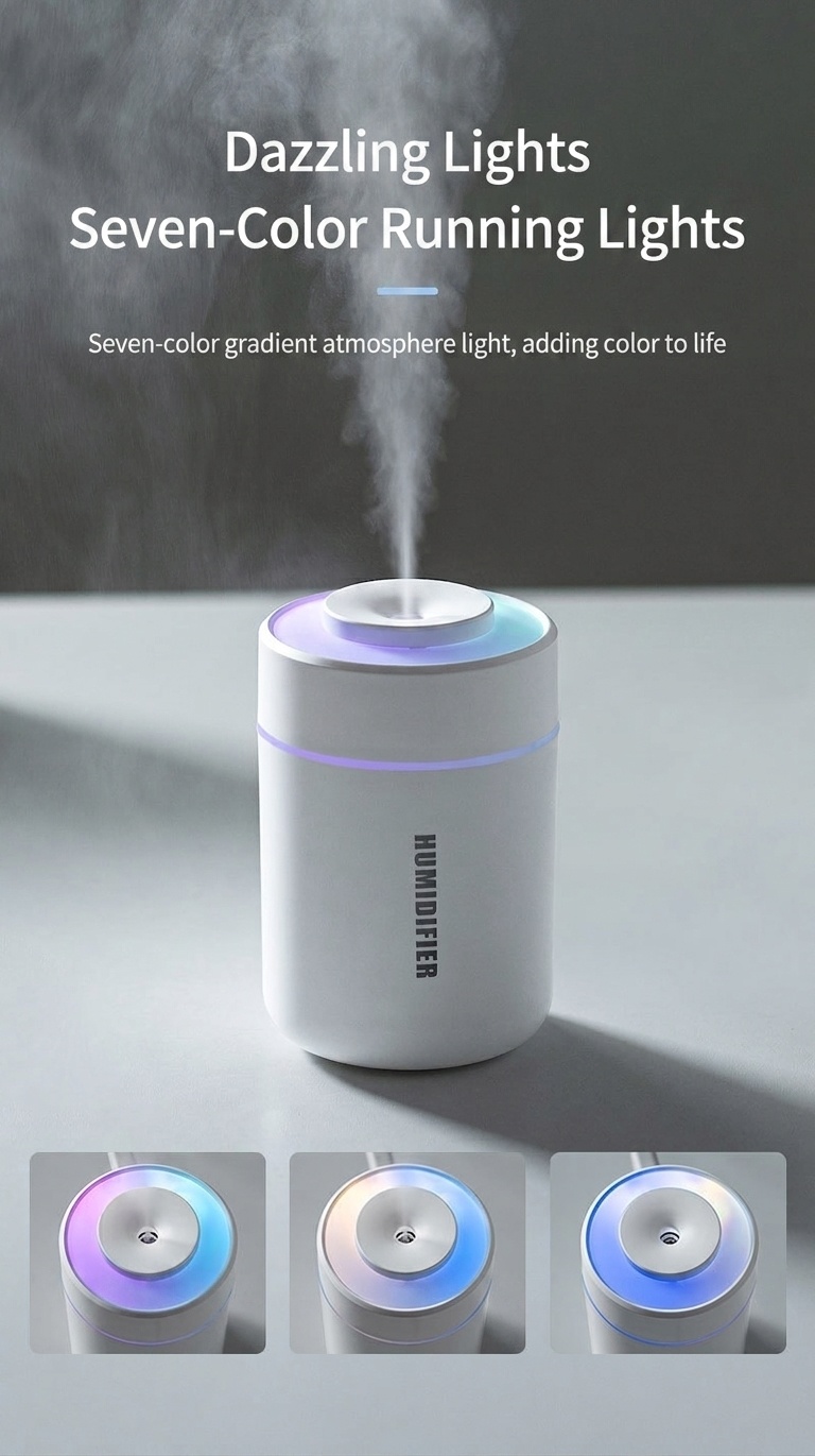 Humidificador portátil mini BW-1, difusor de aire USB silencioso con luz nocturna LED de colores, tecnología de niebla fina y 2 modos de pulverización para el hogar, la oficina y el coche.