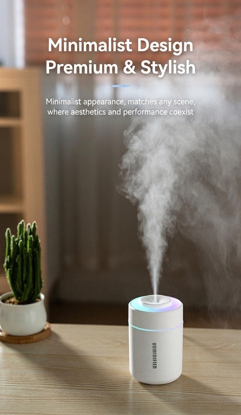 Humidificador portátil mini BW-1, difusor de aire USB silencioso con luz nocturna LED de colores, tecnología de niebla fina y 2 modos de pulverización para el hogar, la oficina y el coche.