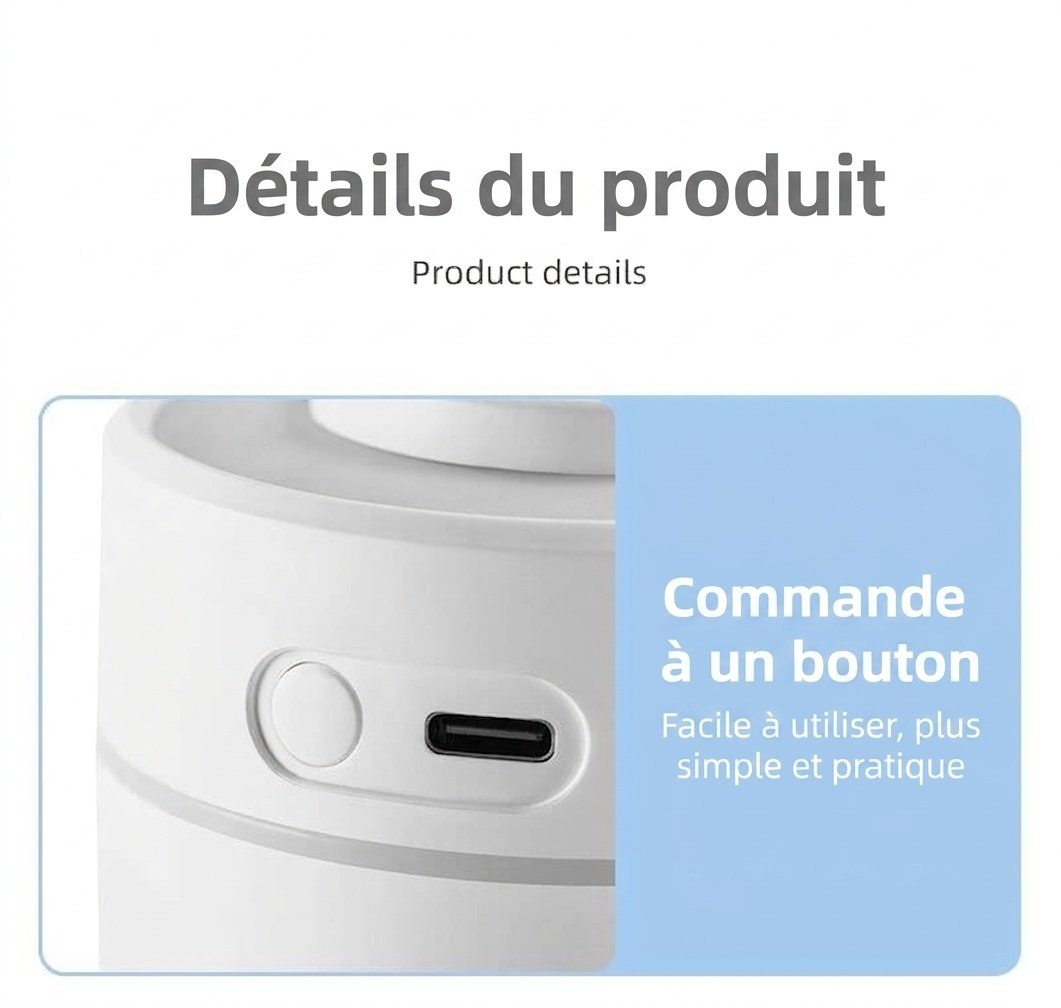 Humidificateur portable BW-1 Mini, diffuseur d'air USB silencieux avec veilleuse LED colorée, technologie de brumisation fine et 2 modes de pulvérisation pour la maison, le bureau et la voiture
