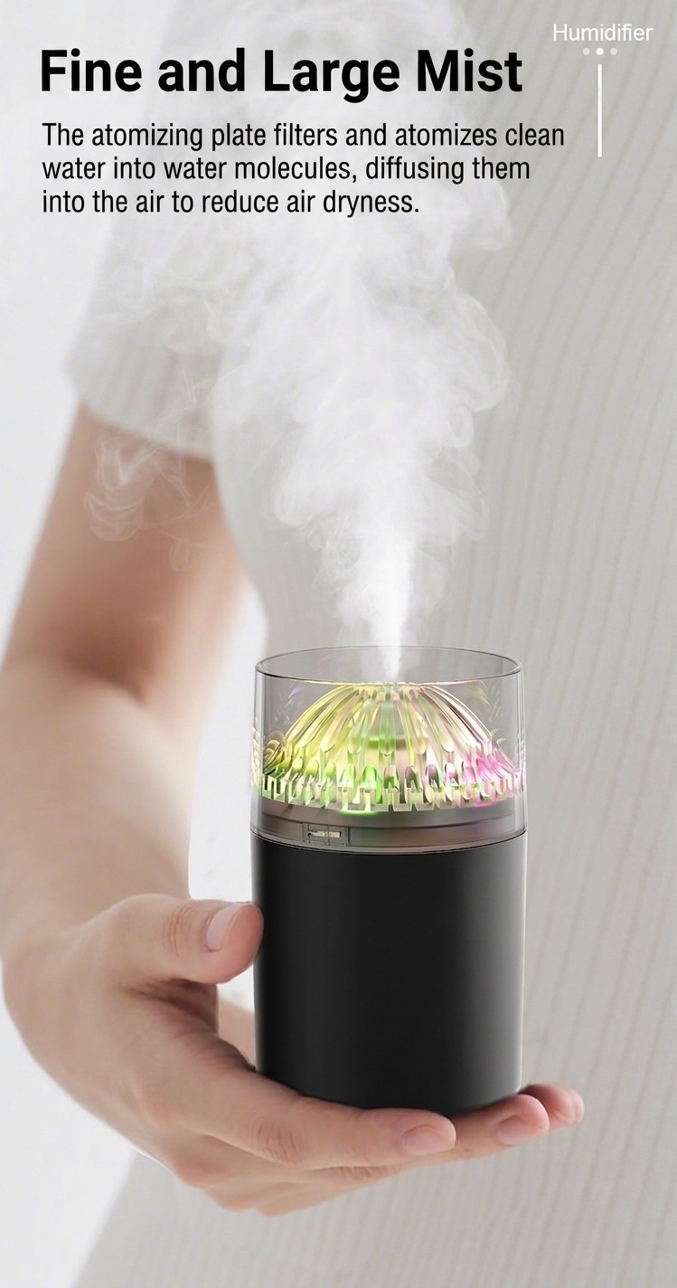 Mini humidificador portátil, difusor de aire USB de nano niebla de 180 ml con luz LED RGB, funcionamiento silencioso de 4 a 8 horas para coche, oficina, dormitorio y viajes.