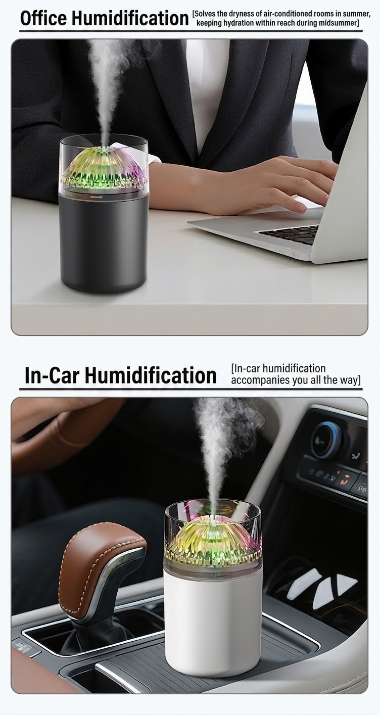 Mini humidificador portátil, difusor de aire USB de nano niebla de 180 ml con luz LED RGB, funcionamiento silencioso de 4 a 8 horas para coche, oficina, dormitorio y viajes.
