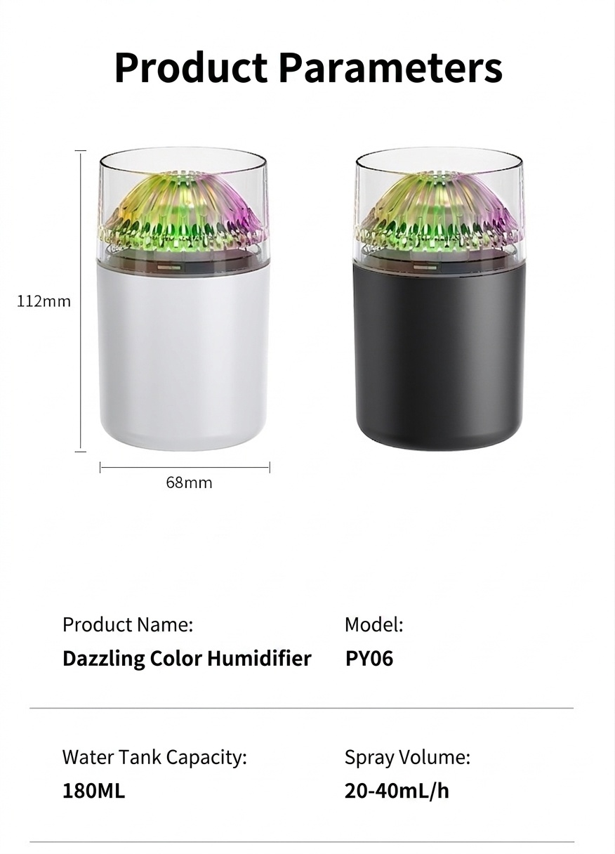 Mini humidificador portátil, difusor de aire USB de nano niebla de 180 ml con luz LED RGB, funcionamiento silencioso de 4 a 8 horas para coche, oficina, dormitorio y viajes.