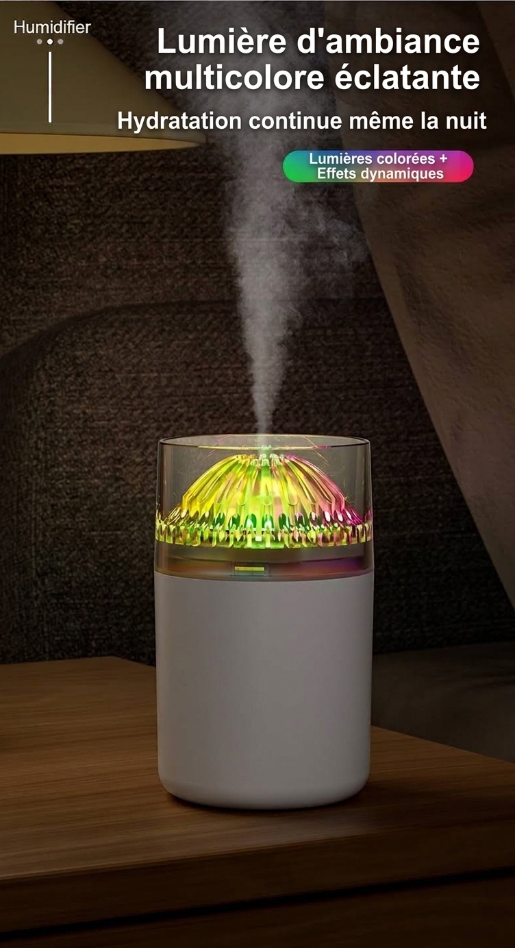 Mini humidificateur portable, diffuseur d'air USB à nano-brume de 180 ml avec lumière LED RGB, fonctionnement silencieux de 4 à 8 heures pour la voiture, le bureau, la chambre et les voyages.