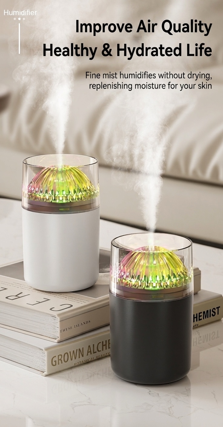 Mini humidificador portátil, difusor de aire USB de nano niebla de 180 ml con luz LED RGB, funcionamiento silencioso de 4 a 8 horas para coche, oficina, dormitorio y viajes.