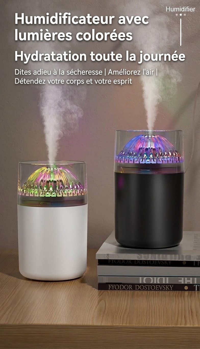 Mini humidificateur portable, diffuseur d'air USB à nano-brume de 180 ml avec lumière LED RGB, fonctionnement silencieux de 4 à 8 heures pour la voiture, le bureau, la chambre et les voyages.