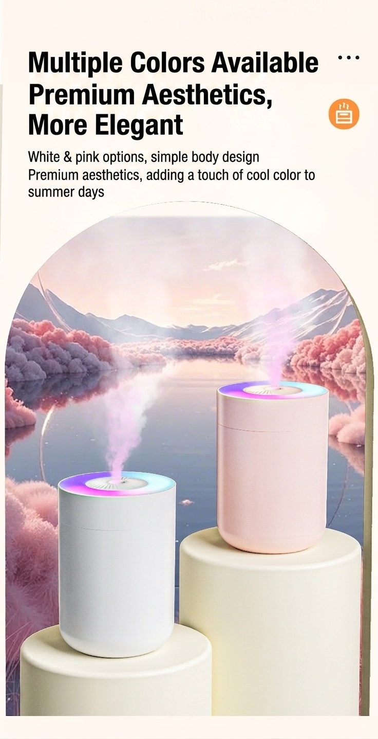 Humidificador USB portátil, difusor de niebla fina silencioso de 230 ml con luz nocturna RGB, carga tipo C y apagado automático de seguridad de 3 horas para el hogar, la oficina y el coche.