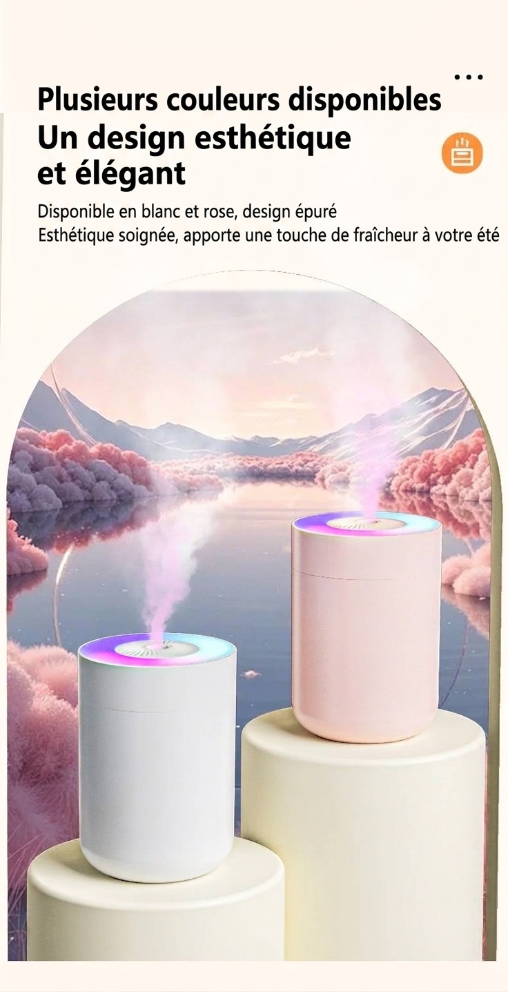 Humidificateur portable USB, diffuseur de brume fine silencieux de 230 ml avec veilleuse RGB, chargement USB-C et arrêt automatique de sécurité après 3 heures pour la maison, le bureau et la voiture