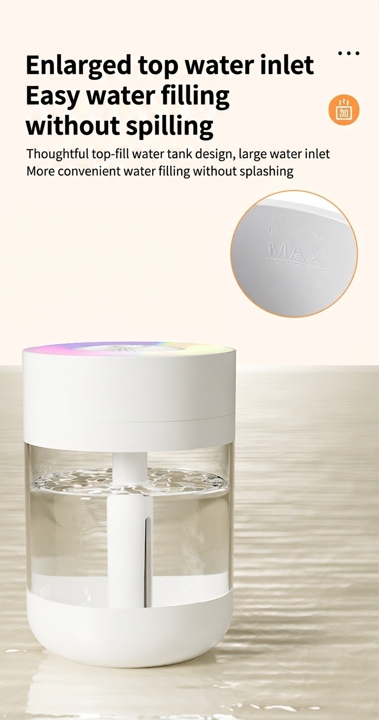 Humidificador USB portátil, difusor de niebla fina silencioso de 230 ml con luz nocturna RGB, carga tipo C y apagado automático de seguridad de 3 horas para el hogar, la oficina y el coche.