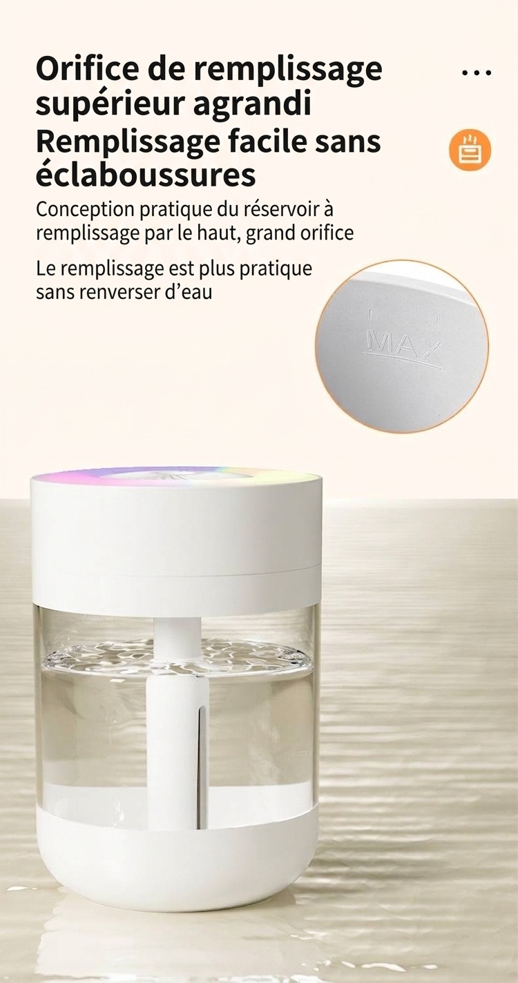 Humidificateur portable USB, diffuseur de brume fine silencieux de 230 ml avec veilleuse RGB, chargement USB-C et arrêt automatique de sécurité après 3 heures pour la maison, le bureau et la voiture