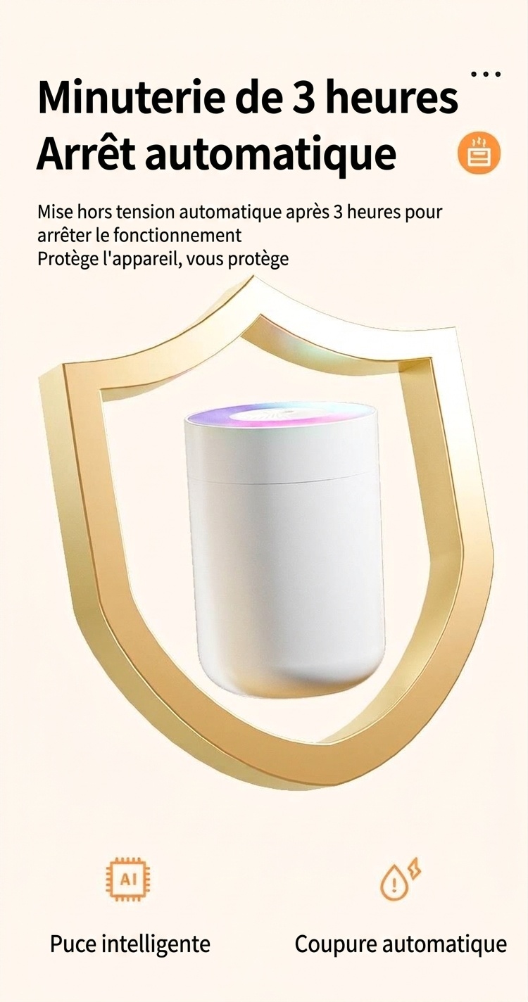 Humidificateur portable USB, diffuseur de brume fine silencieux de 230 ml avec veilleuse RGB, chargement USB-C et arrêt automatique de sécurité après 3 heures pour la maison, le bureau et la voiture