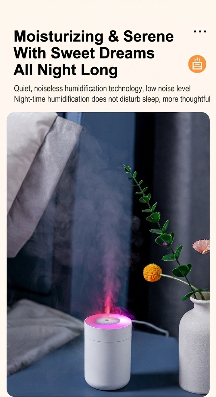 Humidificador USB portátil, difusor de niebla fina silencioso de 230 ml con luz nocturna RGB, carga tipo C y apagado automático de seguridad de 3 horas para el hogar, la oficina y el coche.