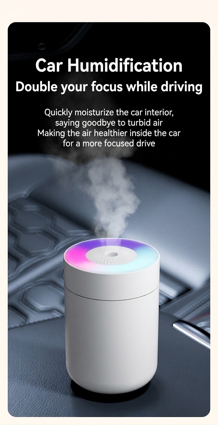 Humidificador USB portátil, difusor de niebla fina silencioso de 230 ml con luz nocturna RGB, carga tipo C y apagado automático de seguridad de 3 horas para el hogar, la oficina y el coche.
