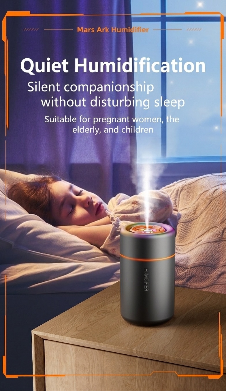Mini humidificador portátil USB y difusor de aceites esenciales, purificador de aire silencioso de niebla fina con luz LED vibrante para el hogar, la oficina, el dormitorio y el coche.
