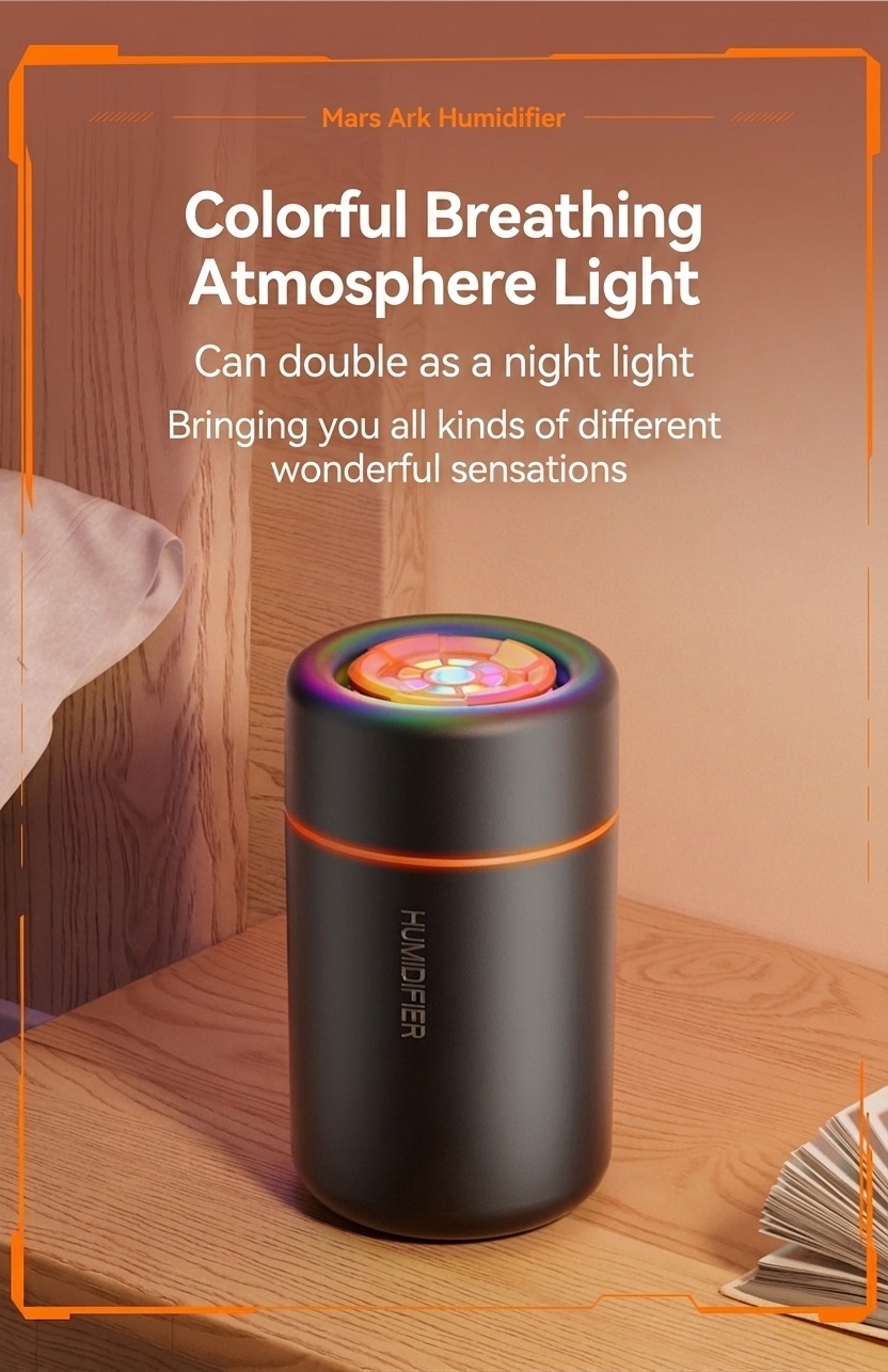 Mini humidificador portátil USB y difusor de aceites esenciales, purificador de aire silencioso de niebla fina con luz LED vibrante para el hogar, la oficina, el dormitorio y el coche.