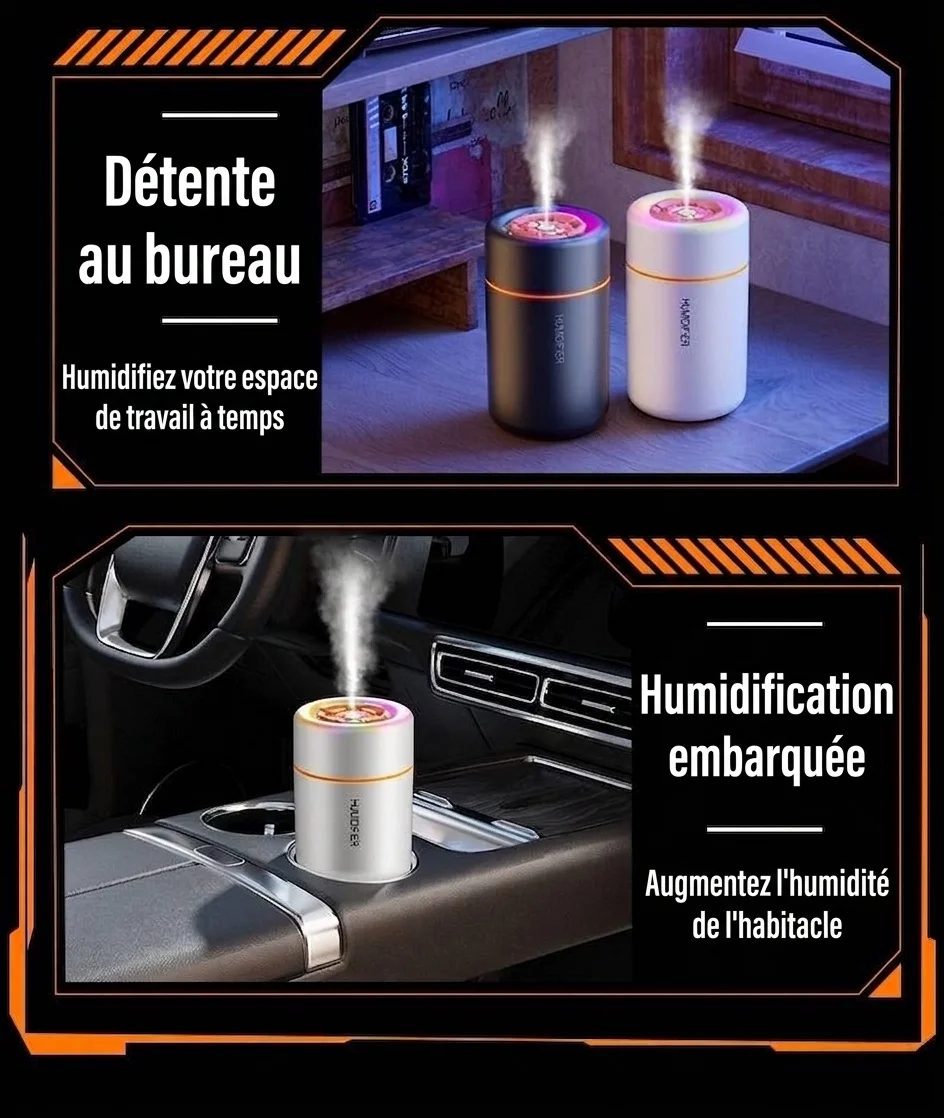 Mini humidificateur portable USB et diffuseur d'huiles essentielles, purificateur d'air silencieux à brume fine avec lumière LED vibrante pour la maison, le bureau, la chambre et la voiture