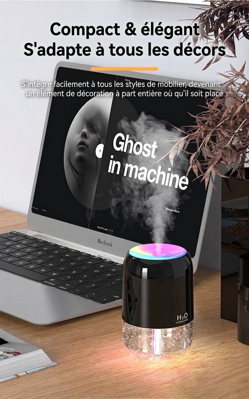 Mini humidificateur USB portable, diffuseur de brume fine silencieux de 200 ml avec veilleuse RGB, 2 modes de brumisation et arrêt automatique, 8 heures d'hydratation pour la maison et les voyages