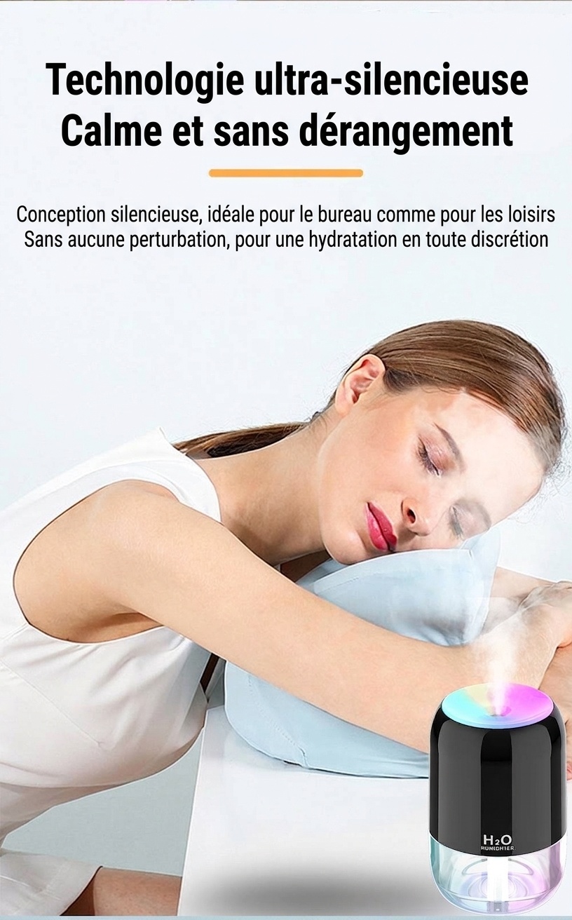 Mini humidificateur USB portable, diffuseur de brume fine silencieux de 200 ml avec veilleuse RGB, 2 modes de brumisation et arrêt automatique, 8 heures d'hydratation pour la maison et les voyages