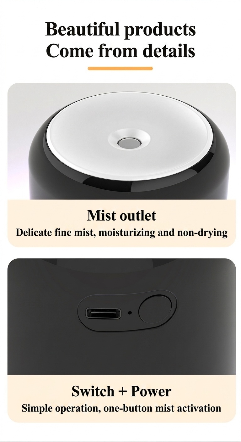 Humidificador USB mini portátil, difusor de niebla fina silencioso de 200 ml con luz nocturna RGB, 2 modos de niebla y apagado automático, 8 horas de hidratación para el hogar y los viajes.