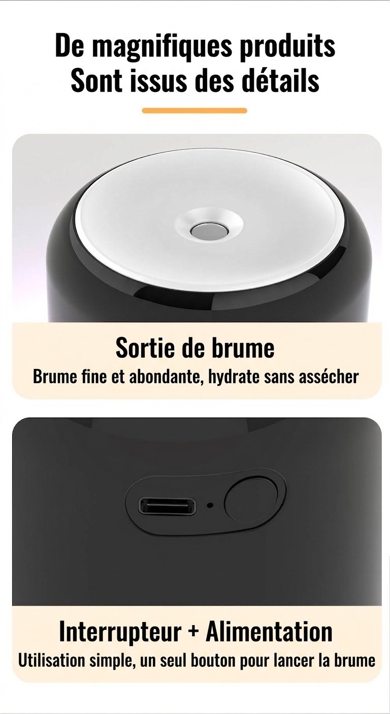 Mini humidificateur USB portable, diffuseur de brume fine silencieux de 200 ml avec veilleuse RGB, 2 modes de brumisation et arrêt automatique, 8 heures d'hydratation pour la maison et les voyages