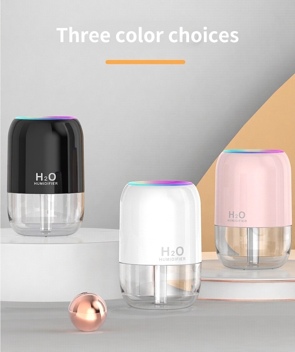 Humidificador USB mini portátil, difusor de niebla fina silencioso de 200 ml con luz nocturna RGB, 2 modos de niebla y apagado automático, 8 horas de hidratación para el hogar y los viajes.