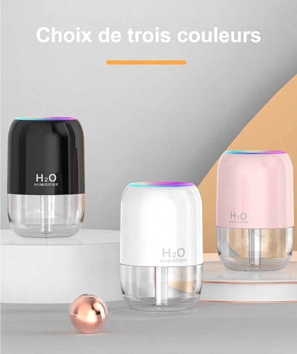 Mini humidificateur USB portable, diffuseur de brume fine silencieux de 200 ml avec veilleuse RGB, 2 modes de brumisation et arrêt automatique, 8 heures d'hydratation pour la maison et les voyages