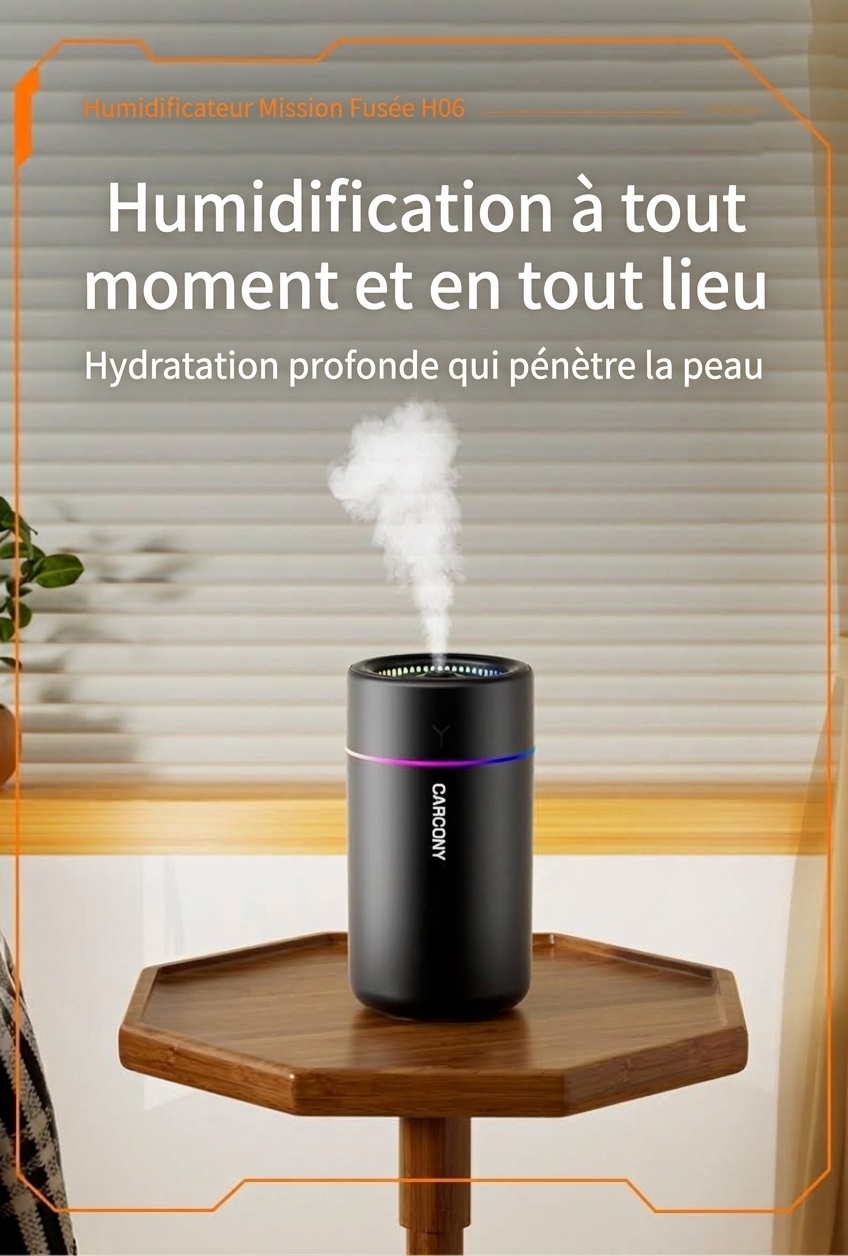 Mini humidificateur portable USB et diffuseur d'huiles essentielles, brumisateur silencieux de 280 ml avec veilleuse RGB pour un air frais et une peau hydratée, pour la maison, le bureau et la voiture.