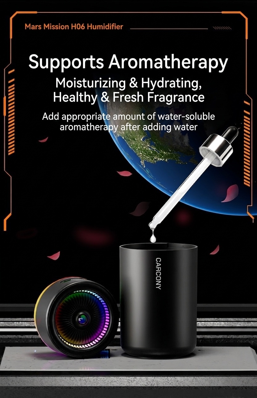 Mini humidificador portátil USB y difusor de aceites esenciales, 280 ml, generador de niebla silencioso con luz nocturna RGB para aire fresco e hidratación de la piel, hogar, oficina, coche.