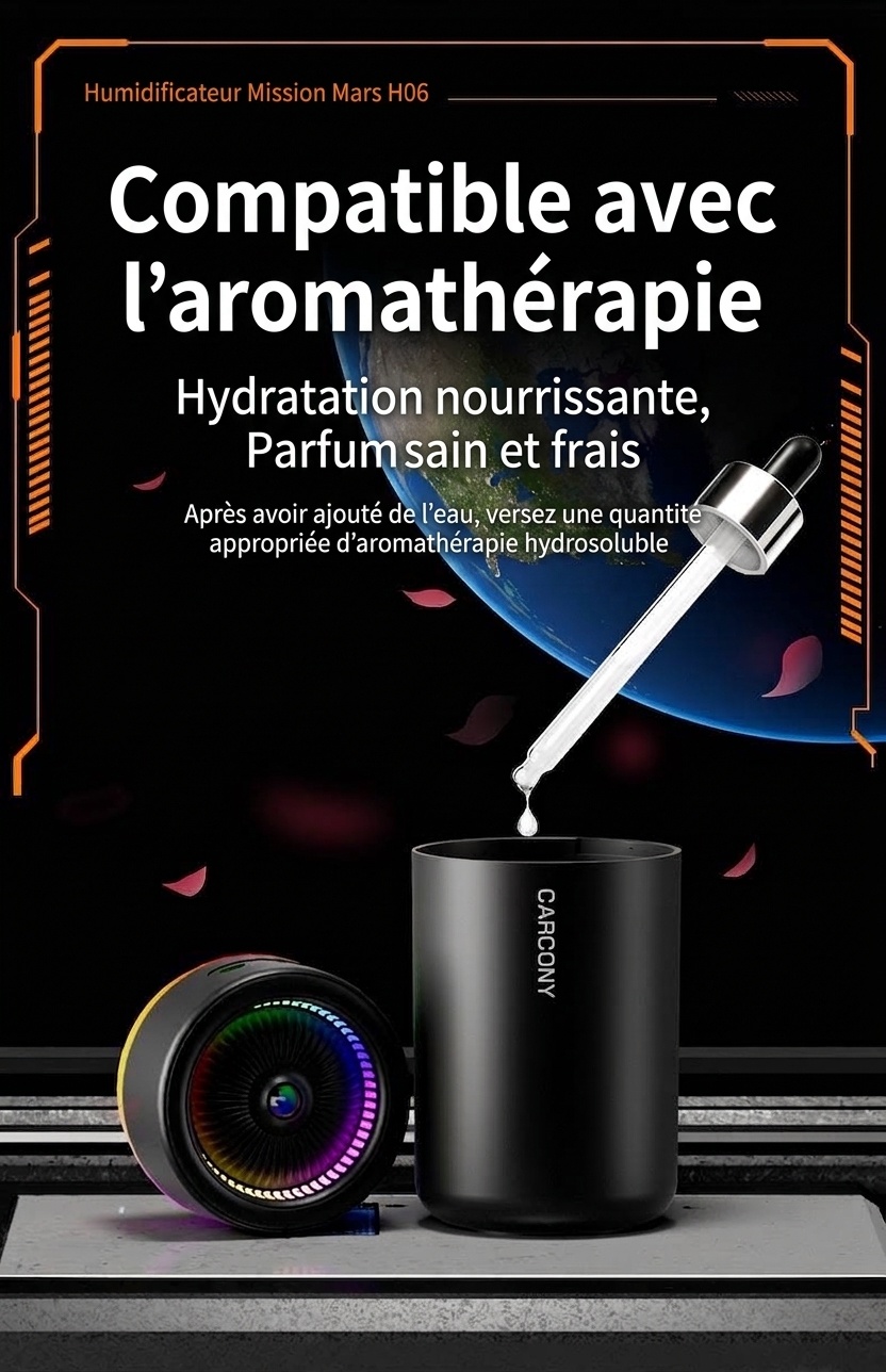 Mini humidificateur portable USB et diffuseur d'huiles essentielles, brumisateur silencieux de 280 ml avec veilleuse RGB pour un air frais et une peau hydratée, pour la maison, le bureau et la voiture.