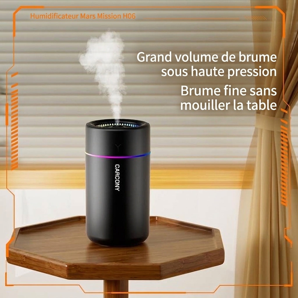 Mini humidificateur portable USB et diffuseur d'huiles essentielles, brumisateur silencieux de 280 ml avec veilleuse RGB pour un air frais et une peau hydratée, pour la maison, le bureau et la voiture.