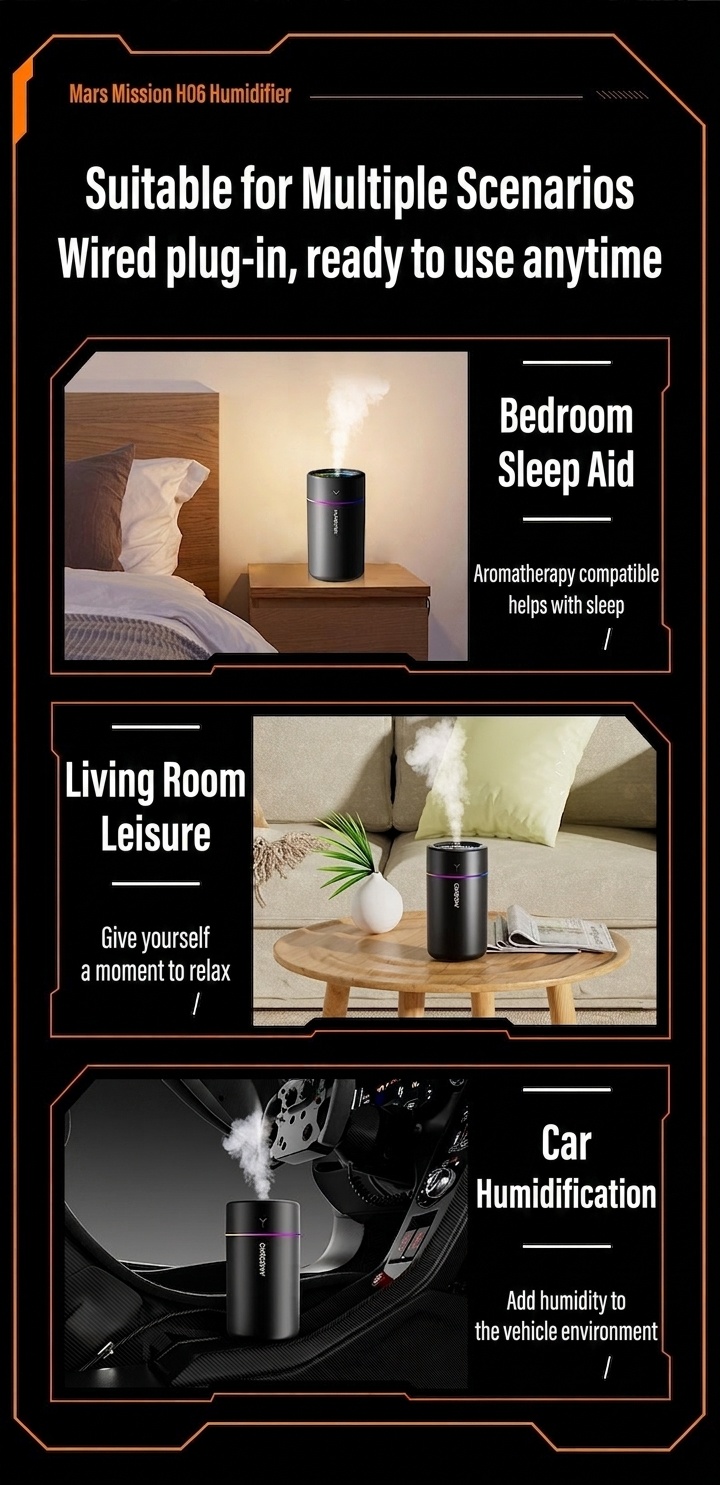 Mini humidificador portátil USB y difusor de aceites esenciales, 280 ml, generador de niebla silencioso con luz nocturna RGB para aire fresco e hidratación de la piel, hogar, oficina, coche.