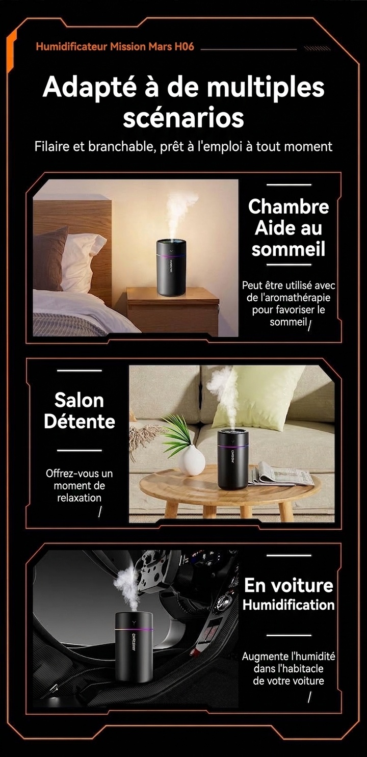 Mini humidificateur portable USB et diffuseur d'huiles essentielles, brumisateur silencieux de 280 ml avec veilleuse RGB pour un air frais et une peau hydratée, pour la maison, le bureau et la voiture.