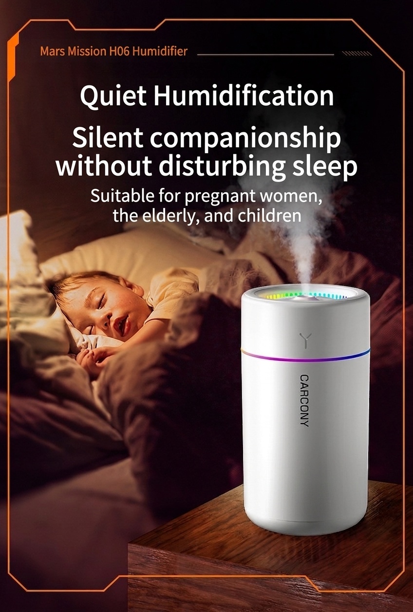 Mini humidificador portátil USB y difusor de aceites esenciales, 280 ml, generador de niebla silencioso con luz nocturna RGB para aire fresco e hidratación de la piel, hogar, oficina, coche.