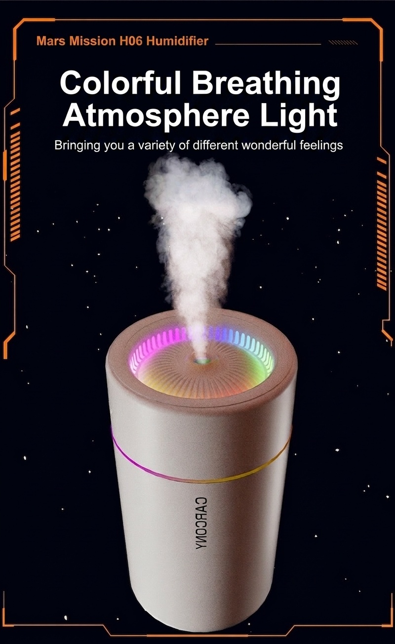 Mini humidificador portátil USB y difusor de aceites esenciales, 280 ml, generador de niebla silencioso con luz nocturna RGB para aire fresco e hidratación de la piel, hogar, oficina, coche.