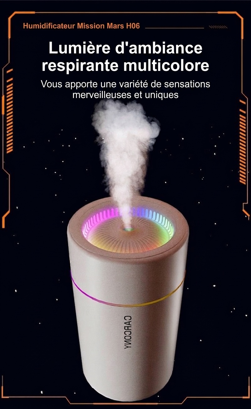 Mini humidificateur portable USB et diffuseur d'huiles essentielles, brumisateur silencieux de 280 ml avec veilleuse RGB pour un air frais et une peau hydratée, pour la maison, le bureau et la voiture.