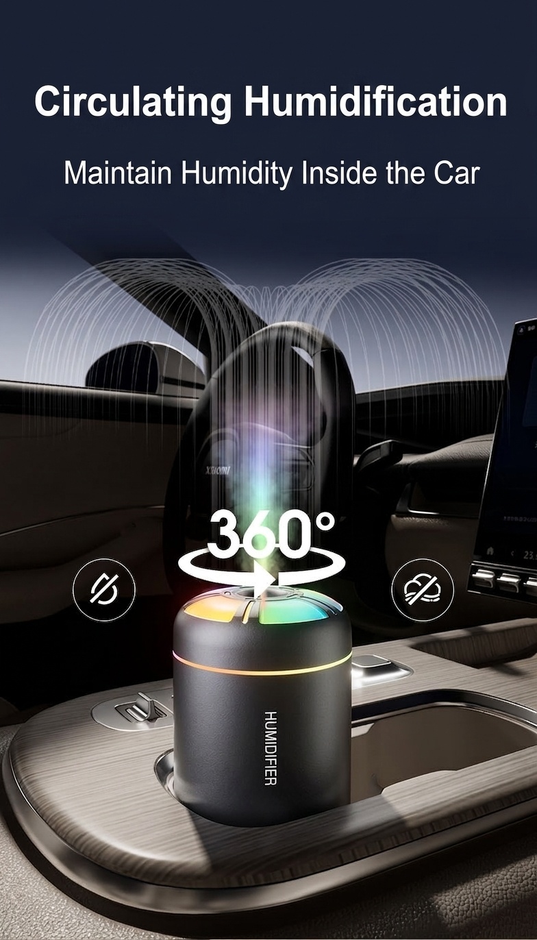 Humidificador USB mini Aurora, difusor de aire portátil de 180 ml con luz nocturna LED de 7 colores, niebla fina silenciosa de 40 ml/h para el hogar, la oficina, el dormitorio y el coche.